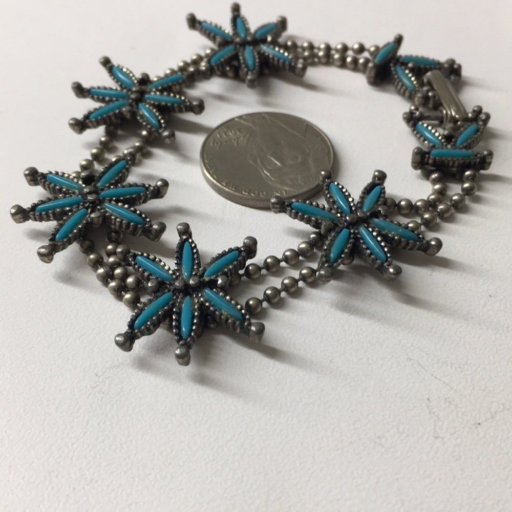 Vintage Turquoise Floral Link Bracelet by Vintage - Picture 6 of 11